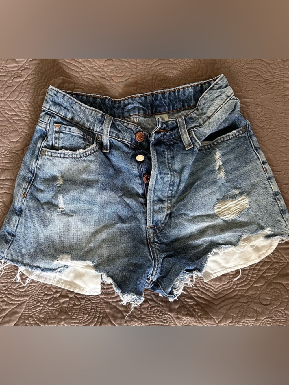 H&M Light Blue Distressed High-Waist Denim Shorts